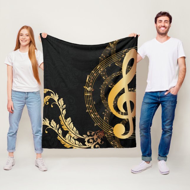 Royal Music Note svart guld Fleecefilt (På plats)