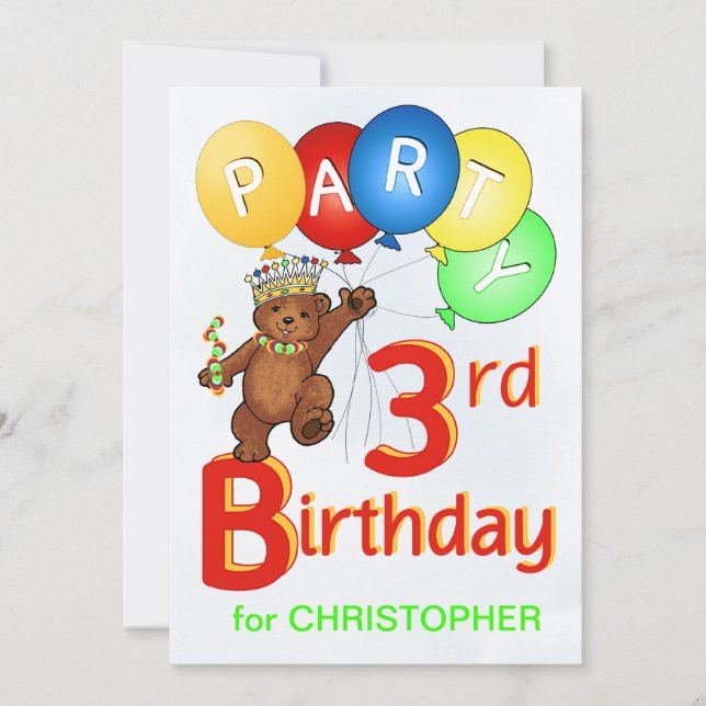 Royal Nalle 3:e födelsedagen Party Inbjudningar (Framsida)