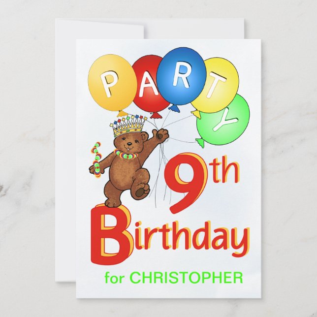 Royal Nalle 9:e Födelsedagsfesten Inbjudningar (Framsida)