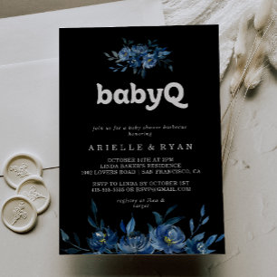 Royal Navy Blå Blommig BabyQ Bebis Dusj Grill Inbjudningar