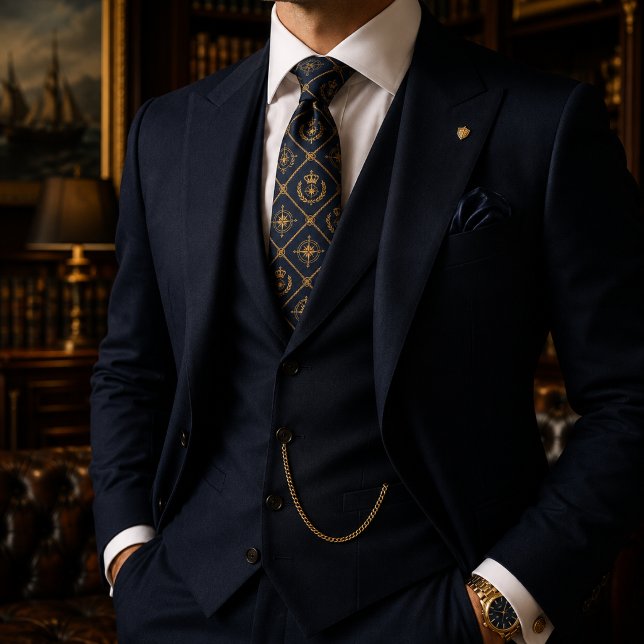 Royal Navy Blå & Guld Kronor Lyx Regnbåge Slips (Skapare uppladdad)