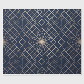 Royal Navy Blå och Guld Art Deco Geometrisk Sömlös Presentpapper