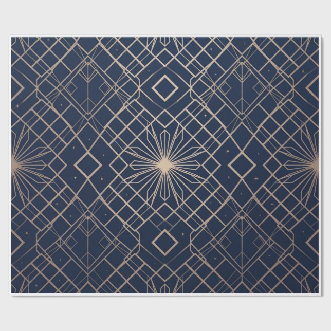 Royal Navy Blå och Guld Art Deco Geometrisk Sömlös Presentpapper (Platt)