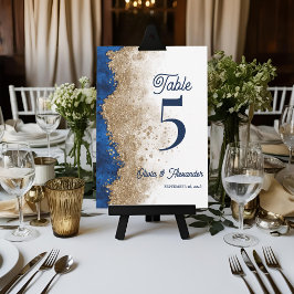 Royal Navy Blue Gold Wedding Table Number Card Tack Kort