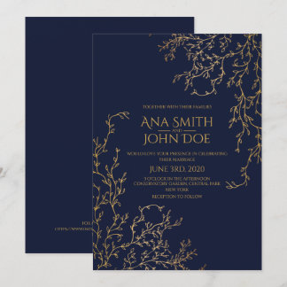 Royal Navy Blue & Guld Bröllop Inbjudningar