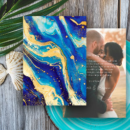 Royal Navy Blue Guld Personlig Photo Bröllop Tack Kort