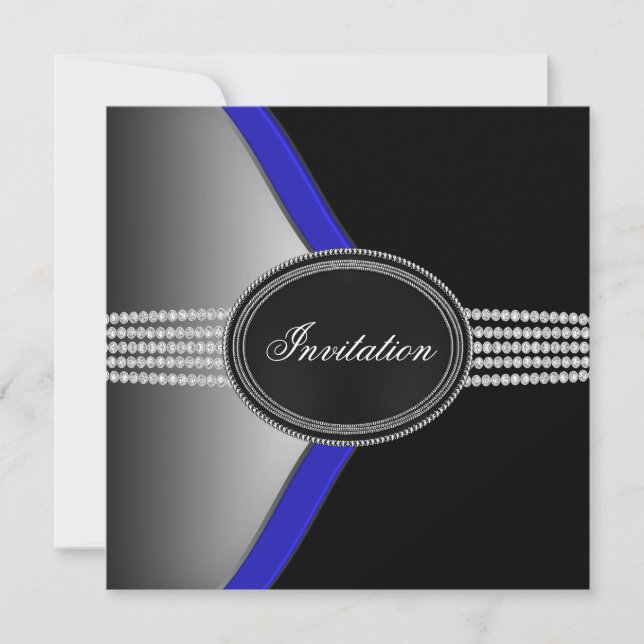Royal Navy Blue Svart Diamant Svart Smokingparty Inbjudningar (Framsida)