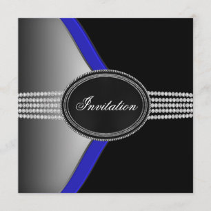 Royal Navy Blue Svart Diamant Svart Smokingparty Inbjudningar