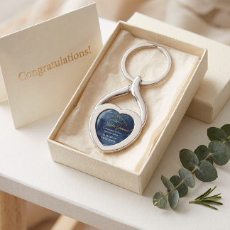 Royal Navy Gold Retirement Award Plaque Custom Key Twisted Heart Silverfärgad Nyckelring