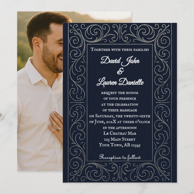 Royal Navy Photo Wedding Invitation Inbjudningar (Fram/baksida)