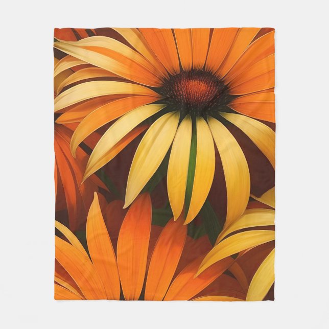 Royal Orange Coneflowers Fleecefilt (Framsidan)