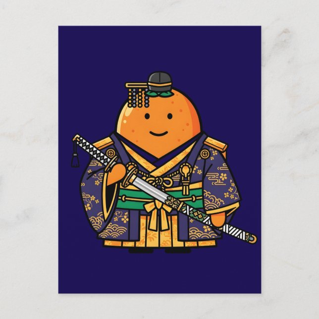 Royal Orange Samurai Officer Japanese Kimono Vykort (Framsida)