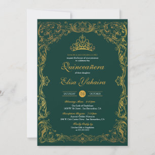 Royal Ornament Emerald Grönt Finare Elegant Quince Inbjudningar