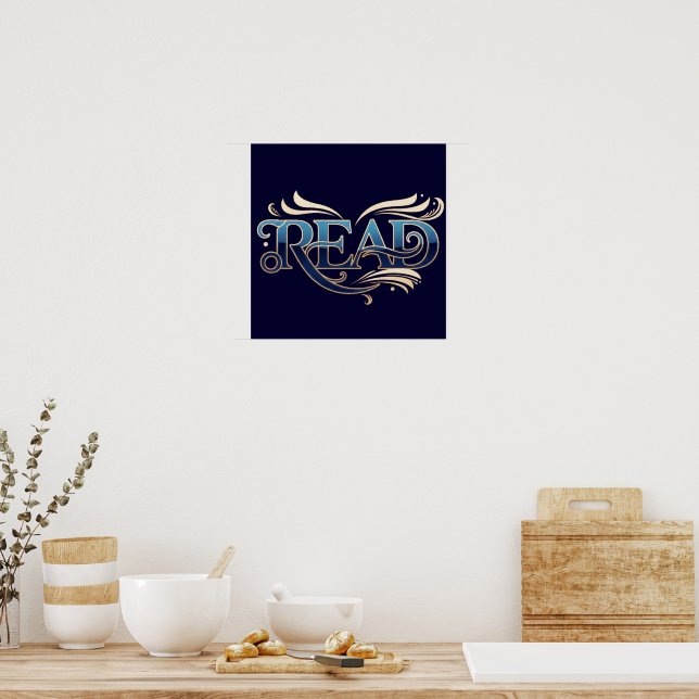 Royal Ornate Blue & Gold "READ" Masterpiece Poster (Kök)