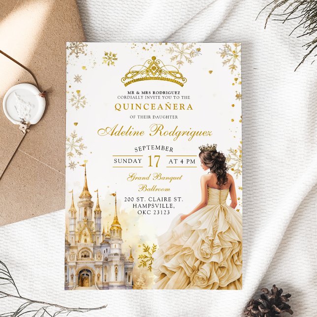Royal Palace Guld Champagne Quinceanera Birthday Inbjudningar (Skapare uppladdad)