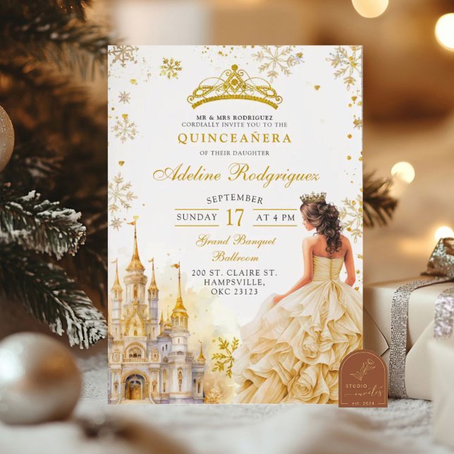 Royal Palace Guld Champagne Quinceanera Birthday Inbjudningar (Skapare uppladdad)