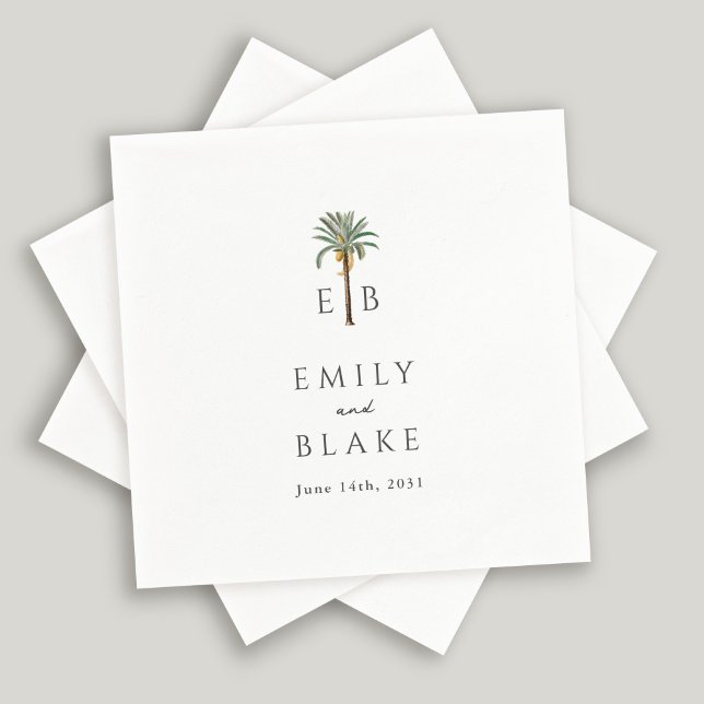 Royal Palm Tropical Classic Monogram Bröllop Pappersservett (Skapare uppladdad)