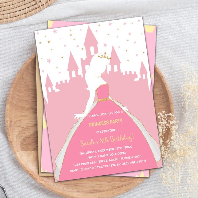 Royal Party-kort för flickor Inbjudningar (Pink Princess Birthday Invitations)
