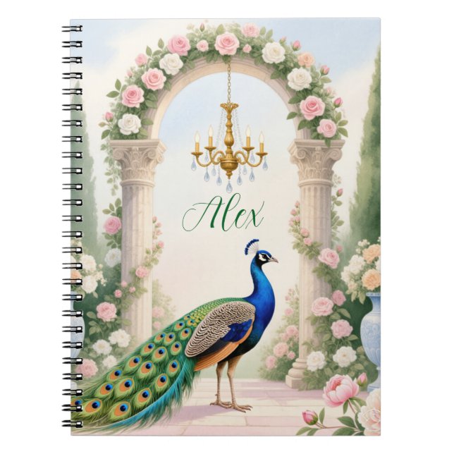 "Royal Peacock Garden" Personalized Spiral Noteboo Anteckningsbok (Framsidan)