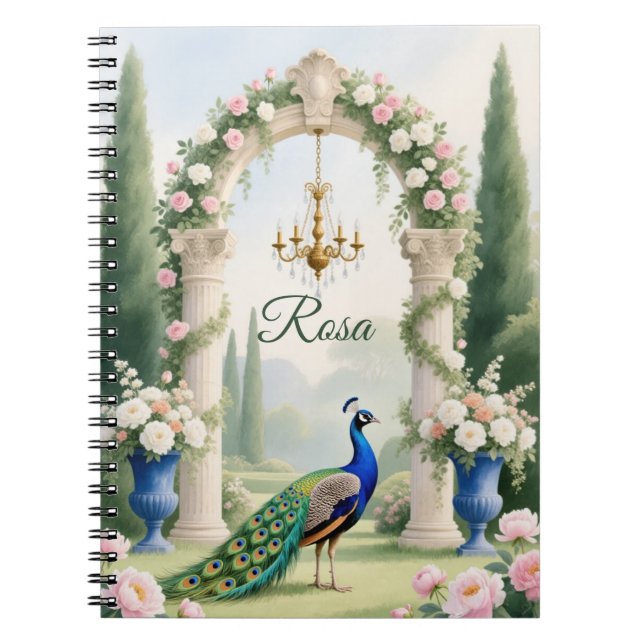 "Royal Peacock Garden"Personalized Spiral Notebook Anteckningsbok (Framsidan)