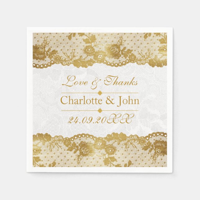 Royal Personlig Golden White Snöre Bröllop Pappersservett (Framsidan)