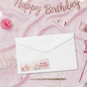 Royal Pink Prinsessa Slott Enhörning 4-års Födelse Returadress Etikett