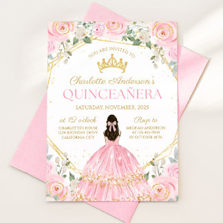 Royal Pink Quinceañera Mis Quince Inbjudan