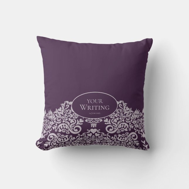 Royal Plum Personalized Damask Kudde (Framsida)