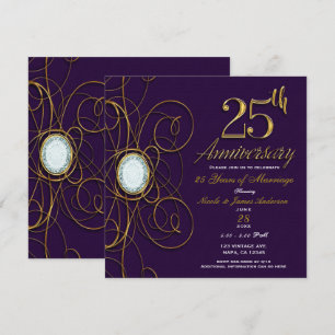 Royal Plum Purple Gold Diamond 25 25-årsjubileum Inbjudningar