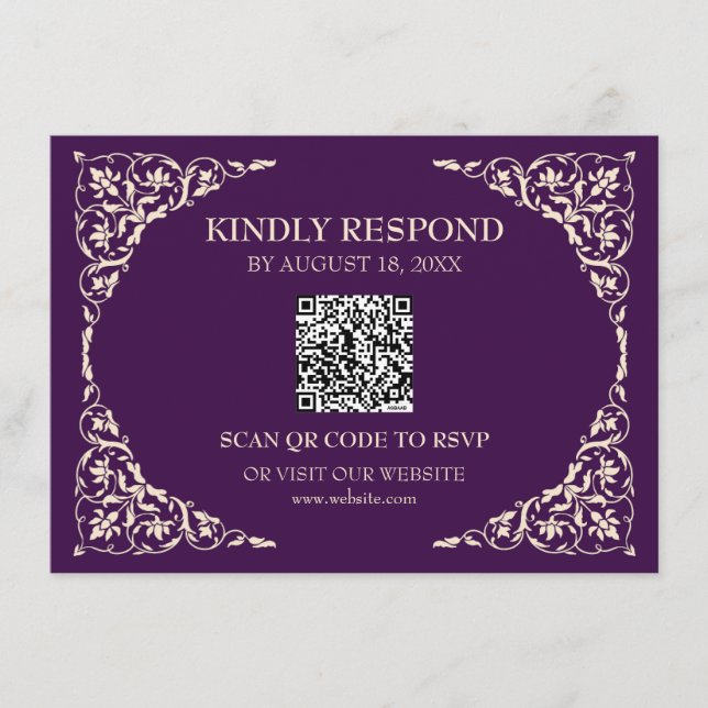 Royal Plum QR RSVP-kort Tilläggskort (Framsida)