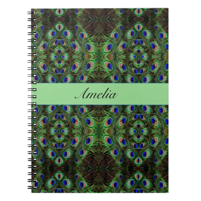 Royal Plumage - Luxe Peacock Feather Mönster Anteckningsbok (Framsidan)