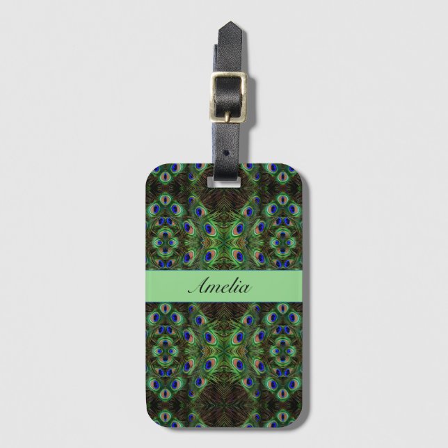 Royal Plumage - Luxe Peacock Feather Mönster Bagagebricka (Framsida vertikal)