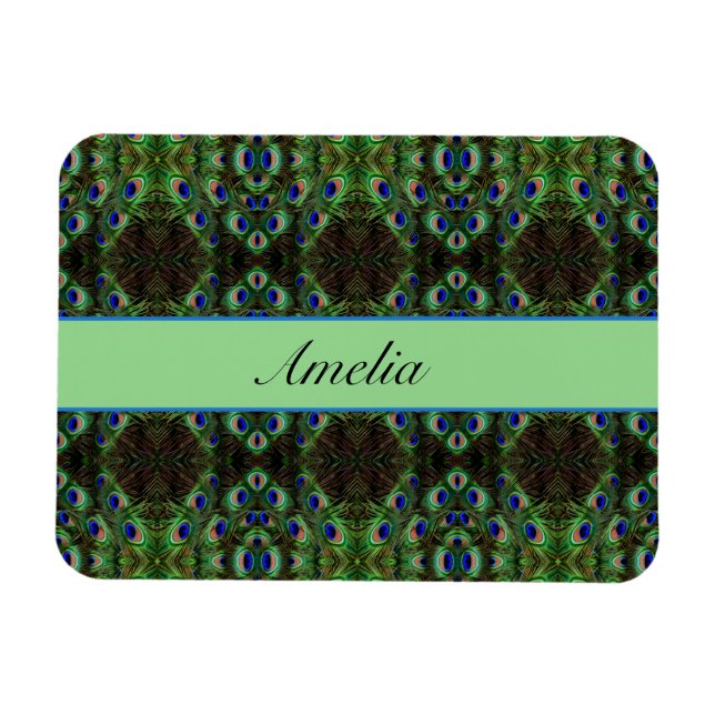 Royal Plumage - Luxe Peacock Feather Mönster Magnet (Horisontell)