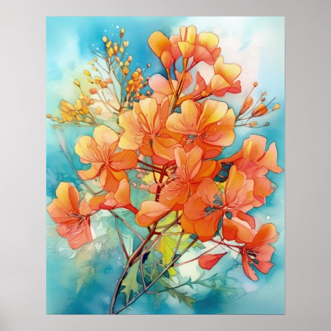Royal Poinciana Bouquet Watercolor Poster (Framsidan)