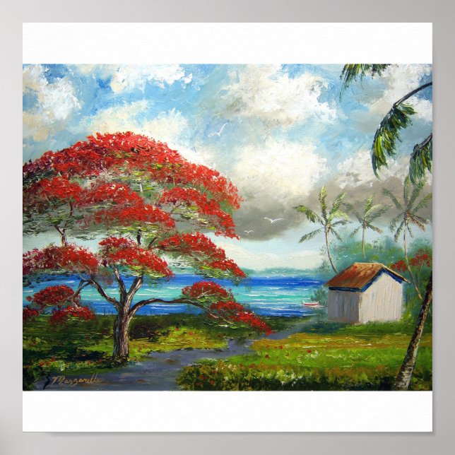 Royal Poinciana & Handflatan Träd Poster (Framsidan)
