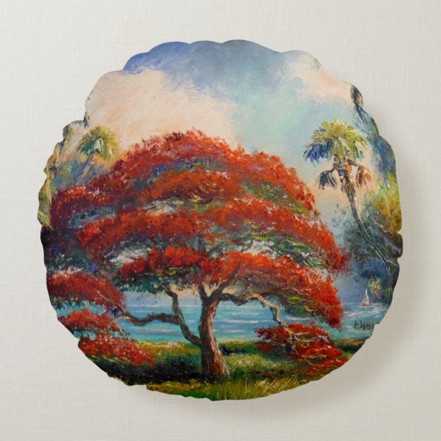 Royal Poinciana Träd av Mazz Rund Kudde (Framsidan)