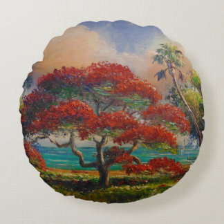 Royal Poinciana Träd & Boat av Mazz Rund Kudde