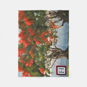 Royal Poinciana Träd Waterview Painting Monogram Fleecefilt