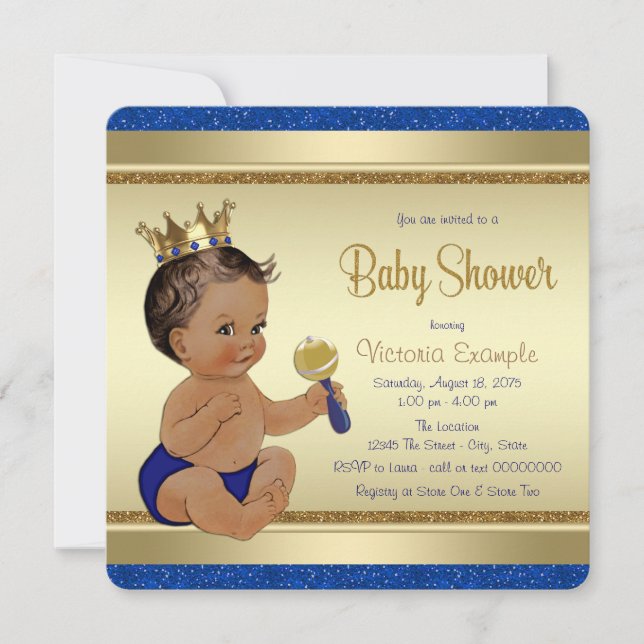 Royal Pojke Blue Guld Ethnic Prince Baby Shower Inbjudningar (Framsida)