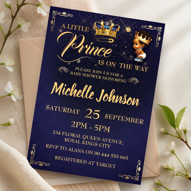 Royal Prince Baby Shower African American Boy Inbjudningar (Royal Prince Baby Shower African American Boy Invitation)