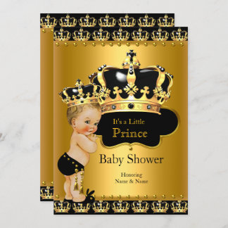 Royal Prince Baby Shower Black Guld Blonde Inbjudningar