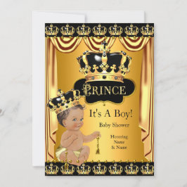 Royal Prince Baby Shower Black Guld Brunette Inbjudningar