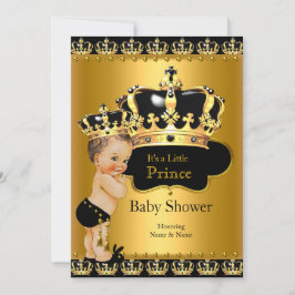 Royal Prince Baby Shower Black Guld Brunette Inbjudningar