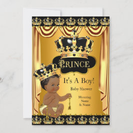 Royal Prince Baby Shower Black Guld Ethnic Boy Inbjudningar