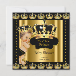 Royal Prince Baby Shower Black Guld Krona Inbjudningar