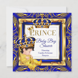 Royal Prince Baby Shower Blue Guld Brunette Inbjudningar