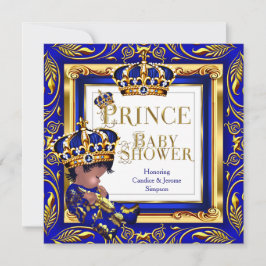 Royal Prince Baby Shower Blue Guld Krona Ethnic Inbjudningar