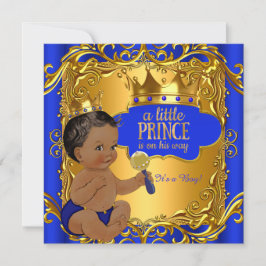 Royal Prince Baby Shower Blue Guld Rattle Ethnic Inbjudningar