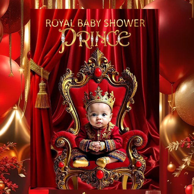 Royal Prince Baby Shower Red Gold Chair Inbjudningar (Skapare uppladdad)