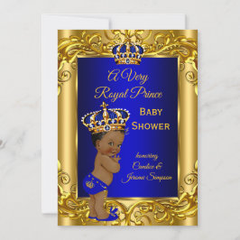 Royal Prince Baby Shower Royal blue guld etnisk ti Inbjudningar